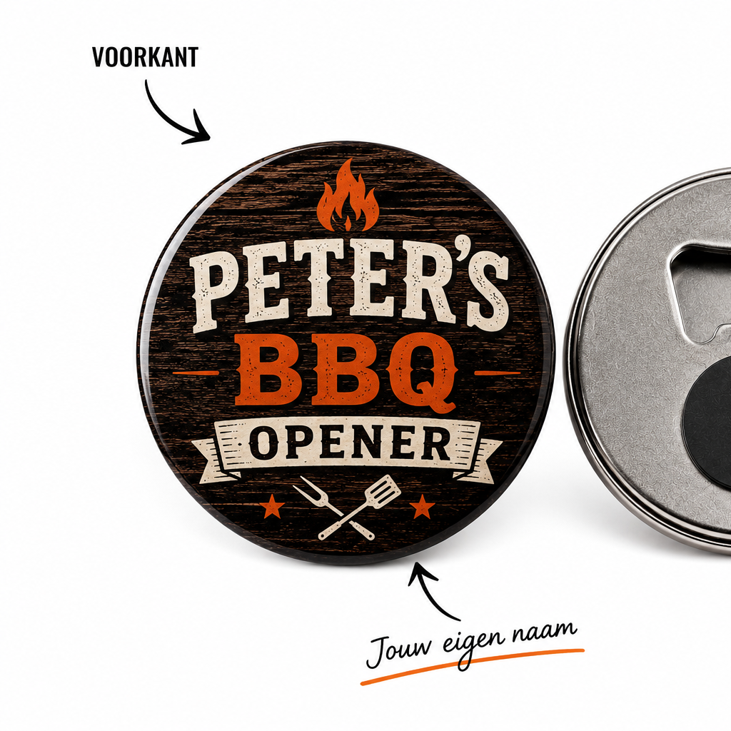 Gepersonaliseerde BBQ Bieropener met Magneet - cadeau voor hem