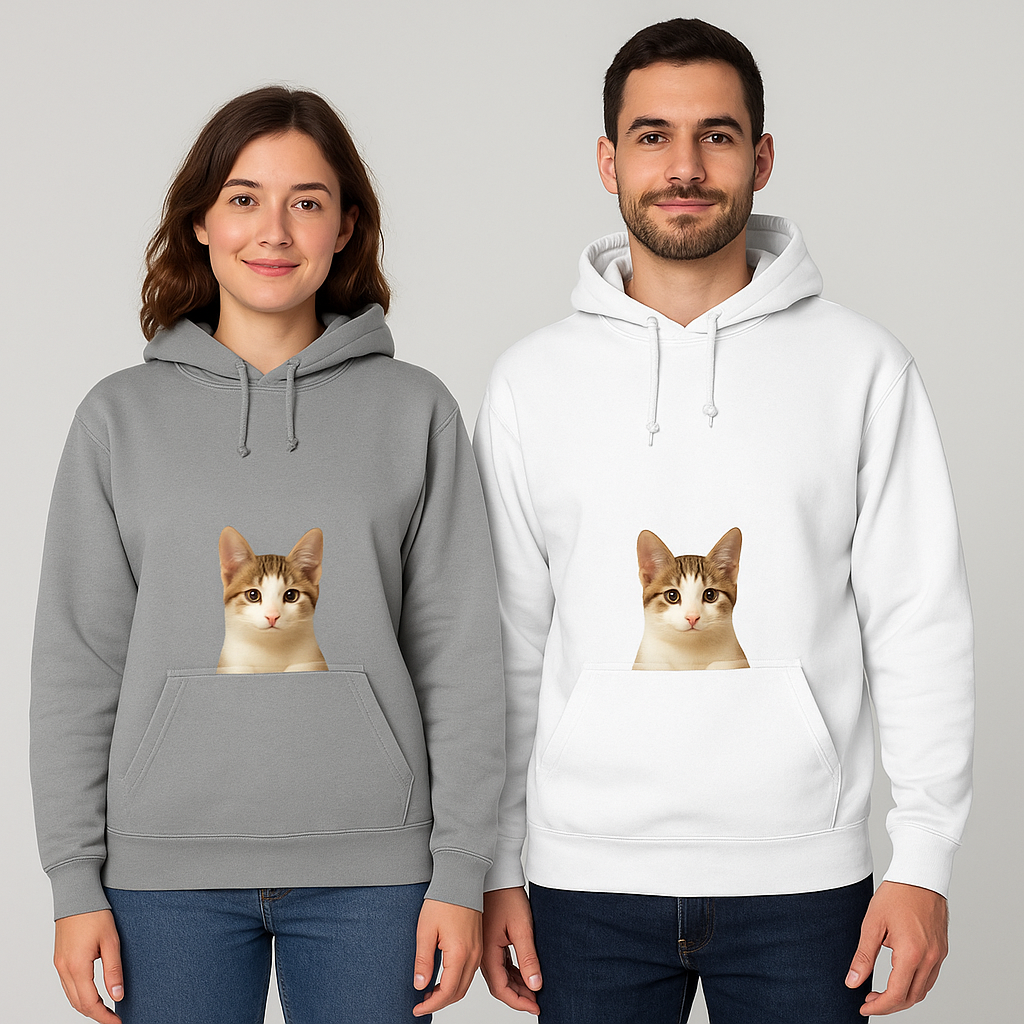 Hoodie met Kat in Kangoeroezak β Comfortabele Trui met Levensechte Kattenprint β Meerdere Kleuren & Maten