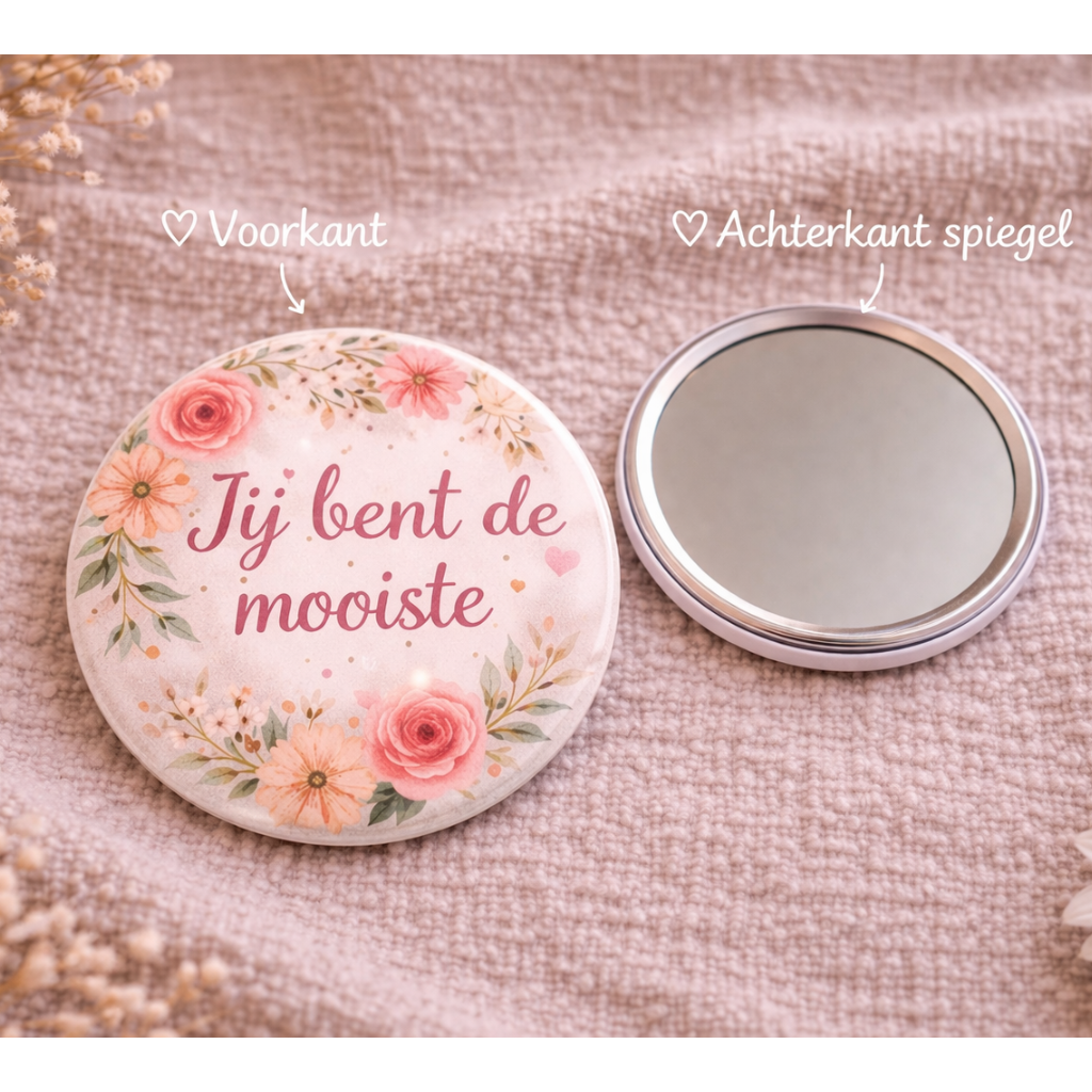 Jij Bent De Mooiste Spiegel 58mm โ Bloemen Design โ Compact Zakspiegeltje โ Lief Cadeau