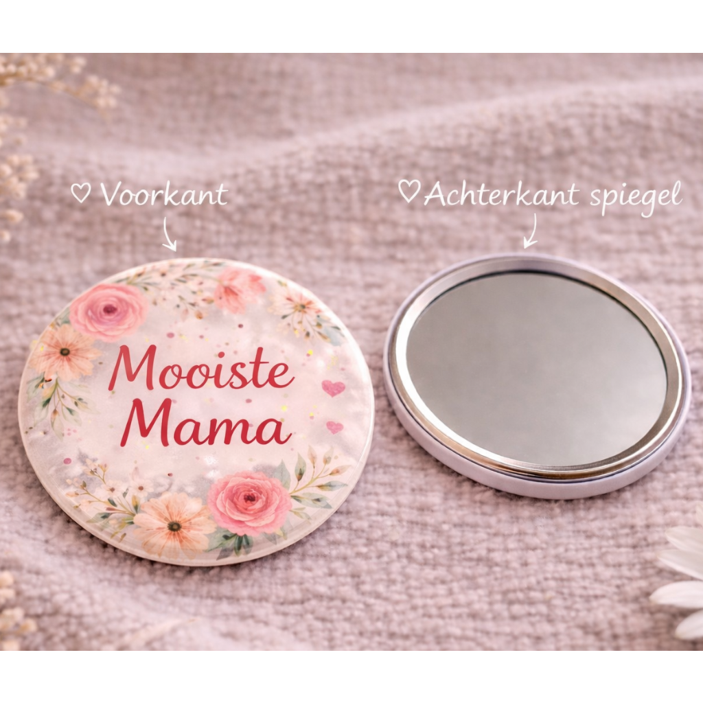 Mooiste Mama Spiegel 58mm – Bloemen Design – Compact Zakspiegeltje – Cadeau voor Moeder