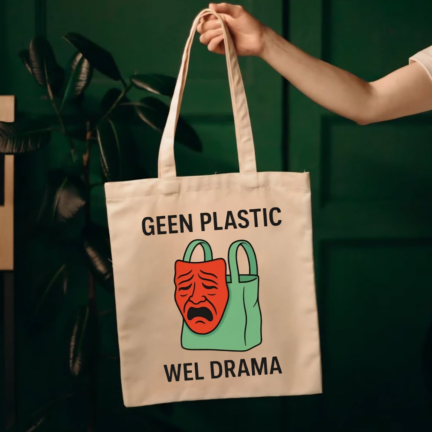 Canvas tas – “Geen plastic, wel drama”