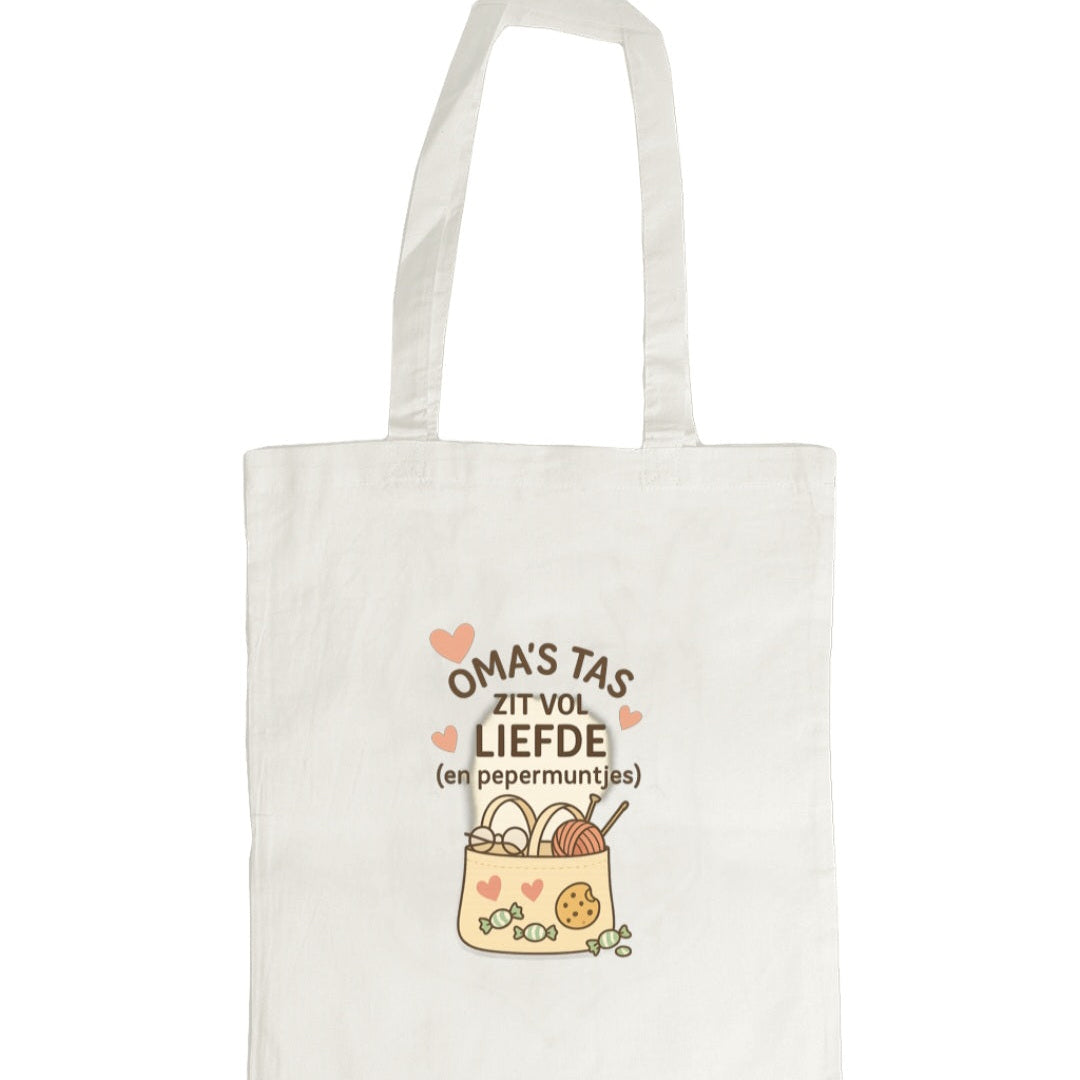 Canvas tas – “Oma’s tas zit vol liefde (en pepermuntjes)”