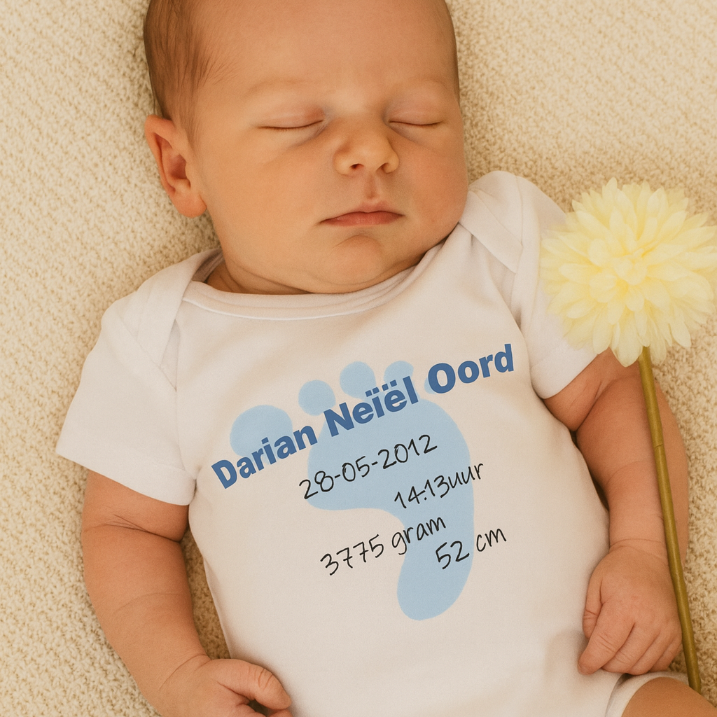 Persoonlijke geboorte romper – Met Naam, Geboortedatum & Details