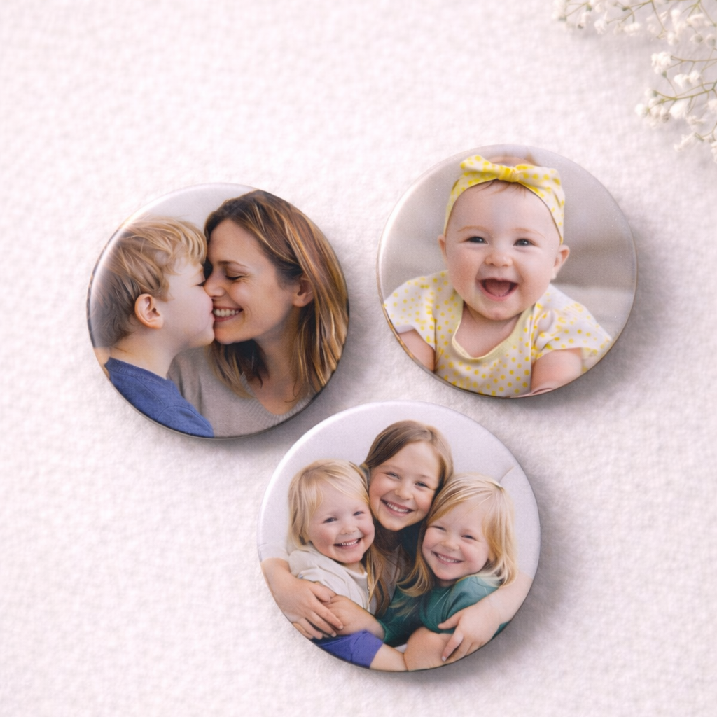Set van 3 foto koelkastmagneten – 58mm | Gepersonaliseerd met eigen foto’s | Uniek cadeau