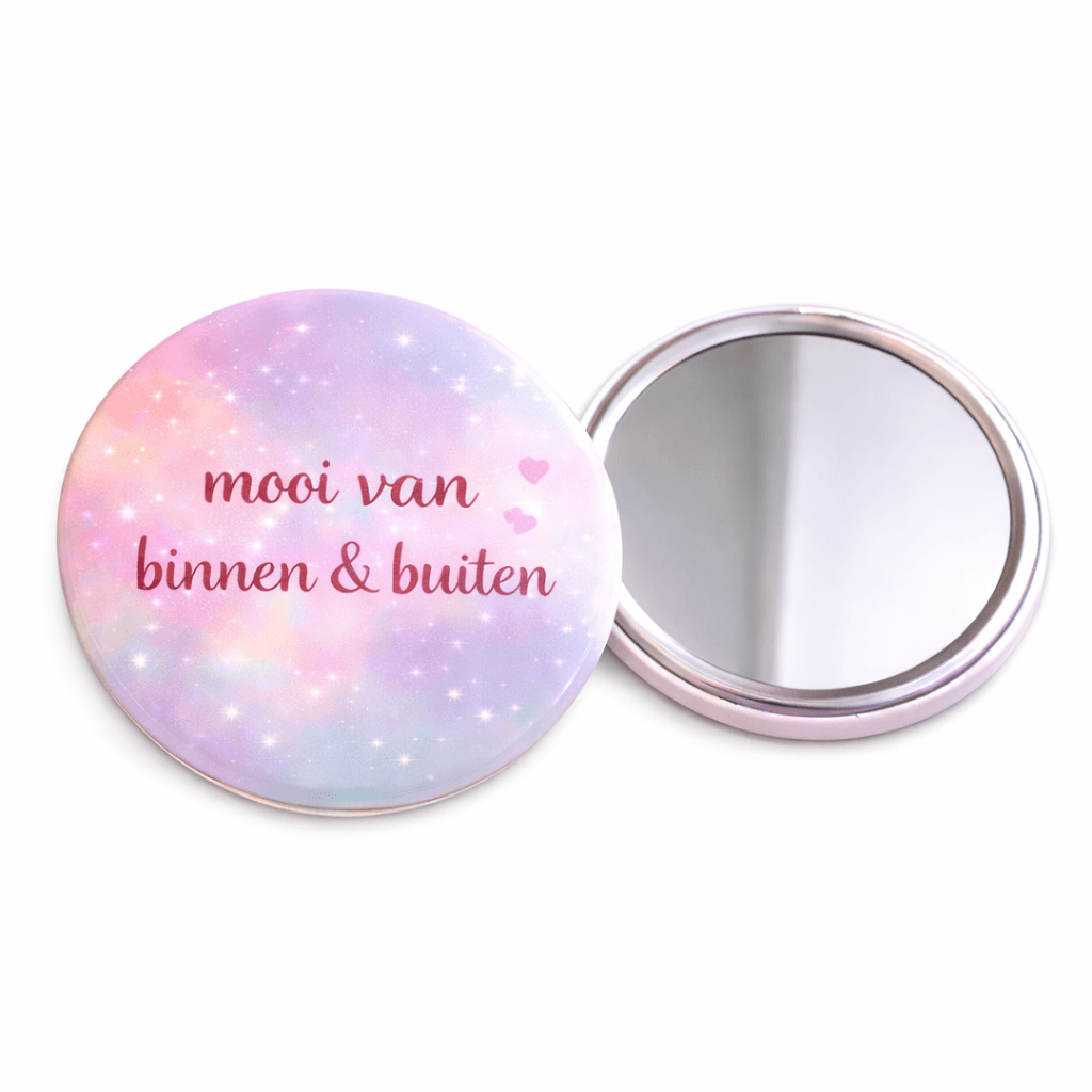 Compacte Spiegel met Tekst “Mooi van binnen & buiten” – Handspiegel – Cadeau voor Vrouw – Pastel Design