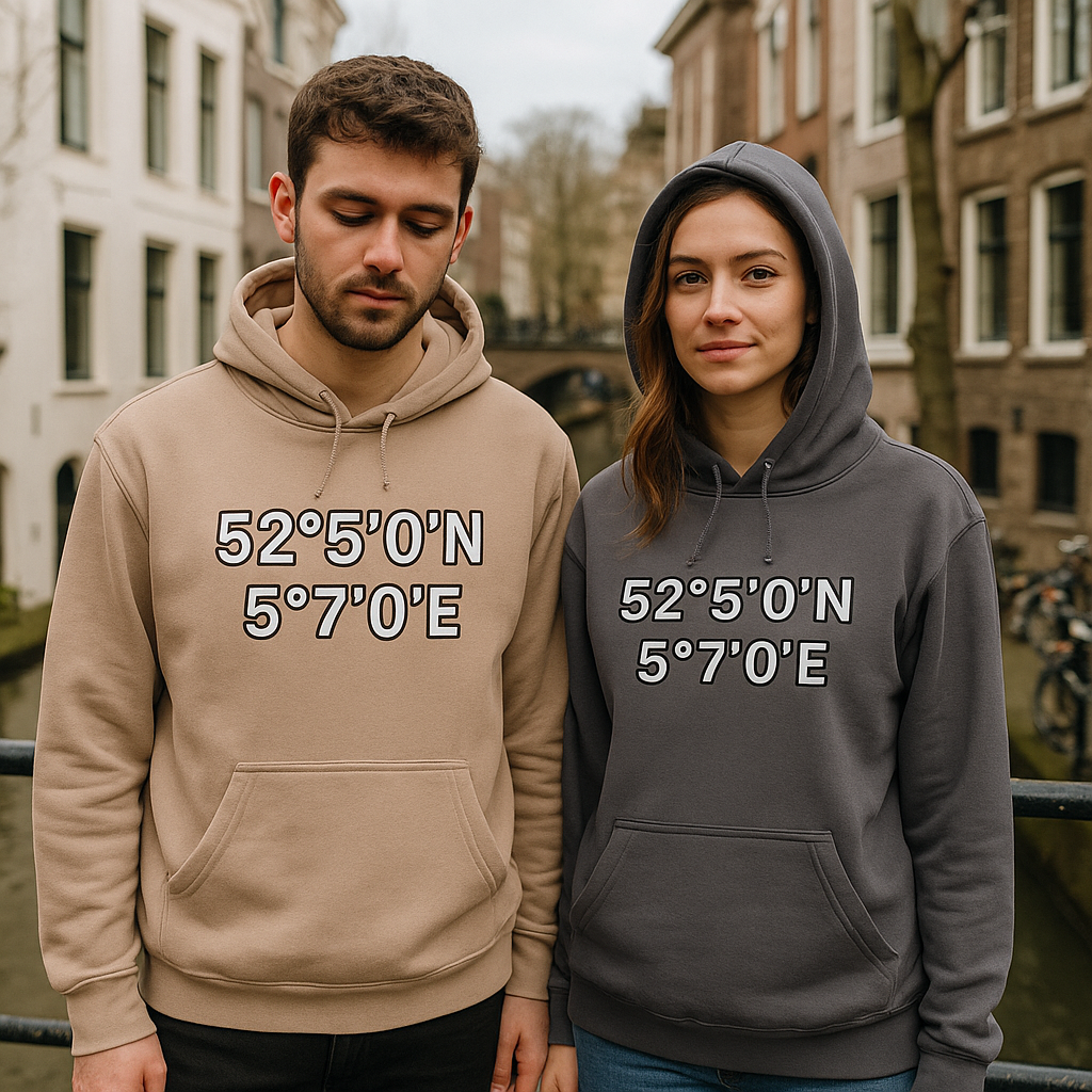 📍 Unisex Hoodie – Utrecht Coördinaten | Minimalistisch & Veelzeggend