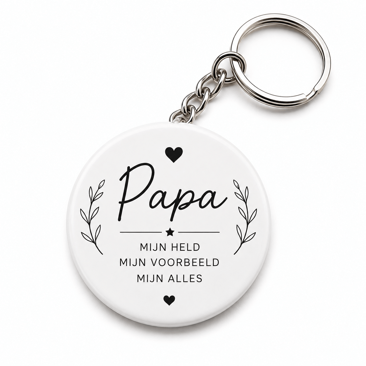 Sleutelhanger vader cadeau met tekst: Papa, Mijn Held, Mijn Voorbeeld, Mijn Alles, stijlvolle sleutelaccessoire.