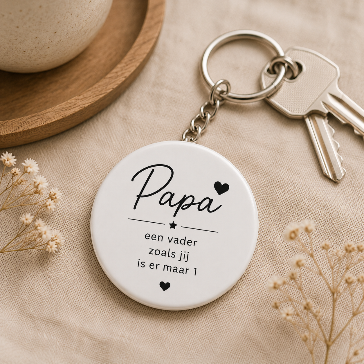 sleutelhanger cadeau voor papa met tekst 'een vader zoals jij is er maar 1', stijlvol ontwerp voor de allerliefste papa