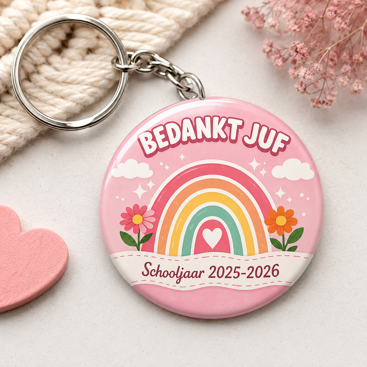 Bedankt Juf Sleutelhanger | Cadeau voor Juf | Afscheid Schooljaar 2025-2026 | Einde Schooljaar Cadeautje | 58mm