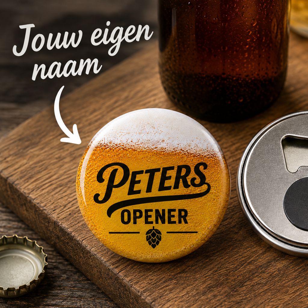 Gepersonaliseerde Magnetische bieropener met naam cadeau