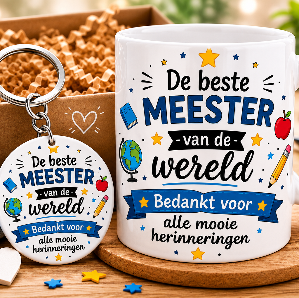 Cadeauset Meester Mok & Sleutelhanger - subliemdruk.nl 