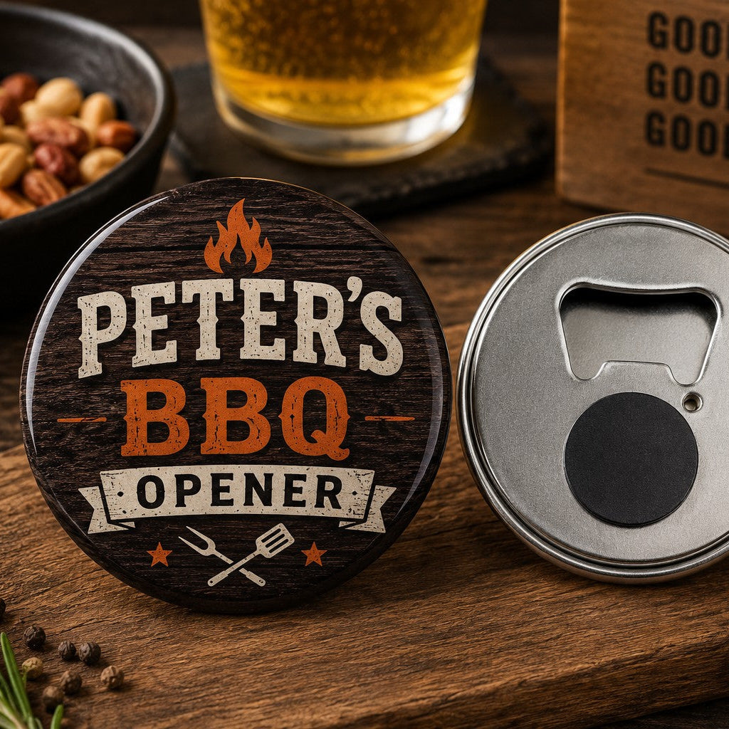 Gepersonaliseerde BBQ Bieropener met Magneet – voor Bierliefhebber