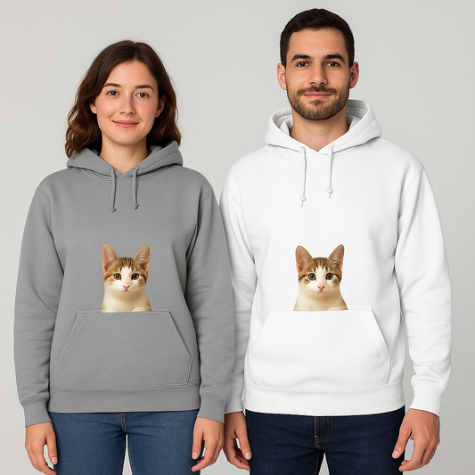 Hoodie met Kat in Kangoeroezak – Comfortabele Trui met Levensechte Kattenprint – Meerdere Kleuren & Maten