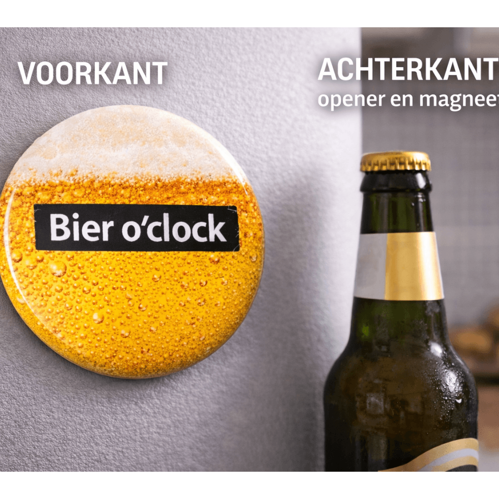 Bieropener met Magneet – “Bier o’clock” – Koelkastmagneet Flesopener – Origineel Cadeau voor Mannen & Bierliefhebbers