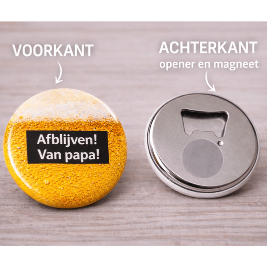 Bieropener met Magneet – “Afblijven! Van Papa!” – Koelkastmagneet Flesopener – Grappig Cadeau voor Vader