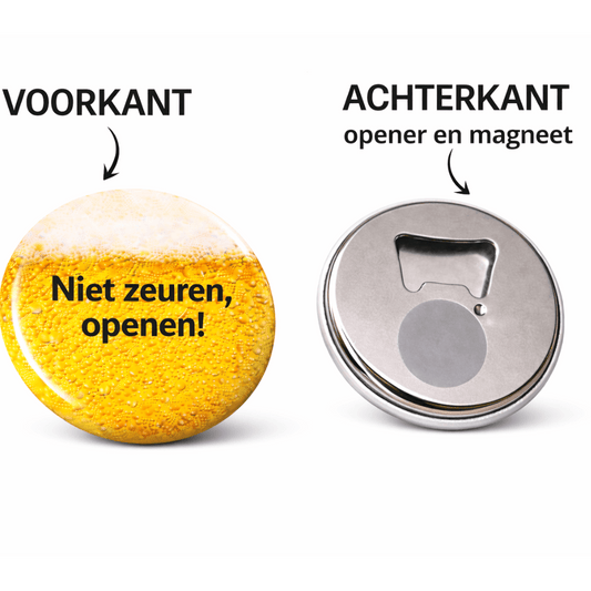Bieropener met Magneet – “Niet zeuren, openen!” – Grappige Flesopener – Cadeau voor Mannen / Vader – Koelkastmagneet