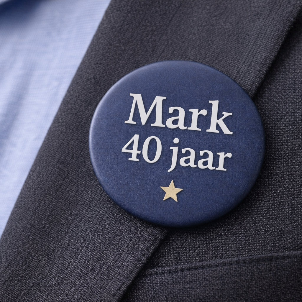 Gepersonaliseerde Verjaardag Button – Naam & Leeftijd – Stoer Design – 58mm