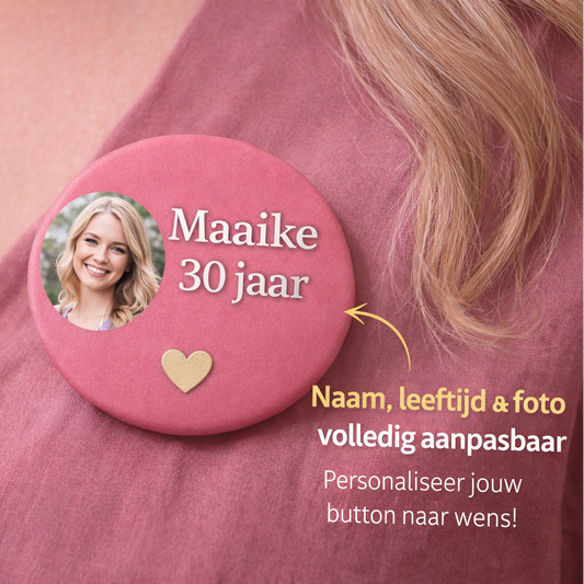 Gepersonaliseerde Button met Naam, Leeftijd & Foto – Verjaardag – 58mm