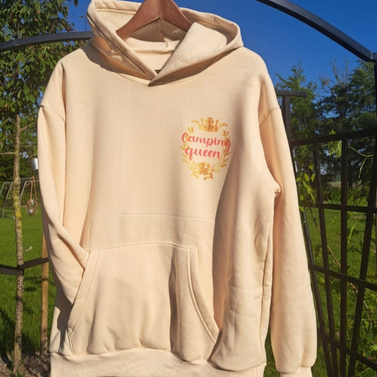 Hoodie - camping  queen - zalm roze/ abrikoos - uniek