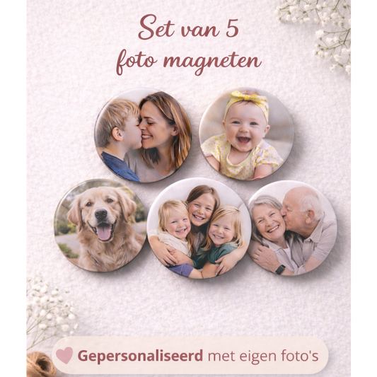 Set van 5 foto koelkastmagneten – 58mm | Gepersonaliseerd met eigen foto’s | Uniek cadeau