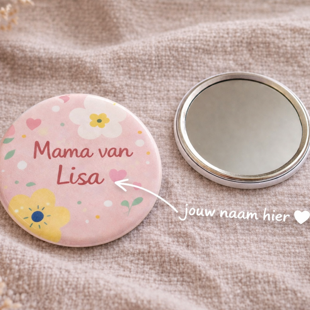 Gepersonaliseerde Mama Spiegel 58mm – Naam naar keuze – Compact Zakspiegeltje – Cadeau voor Moeder