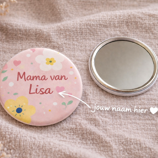 Gepersonaliseerde Mama Spiegel 58mm – Naam naar keuze – Compact Zakspiegeltje – Cadeau voor Moeder