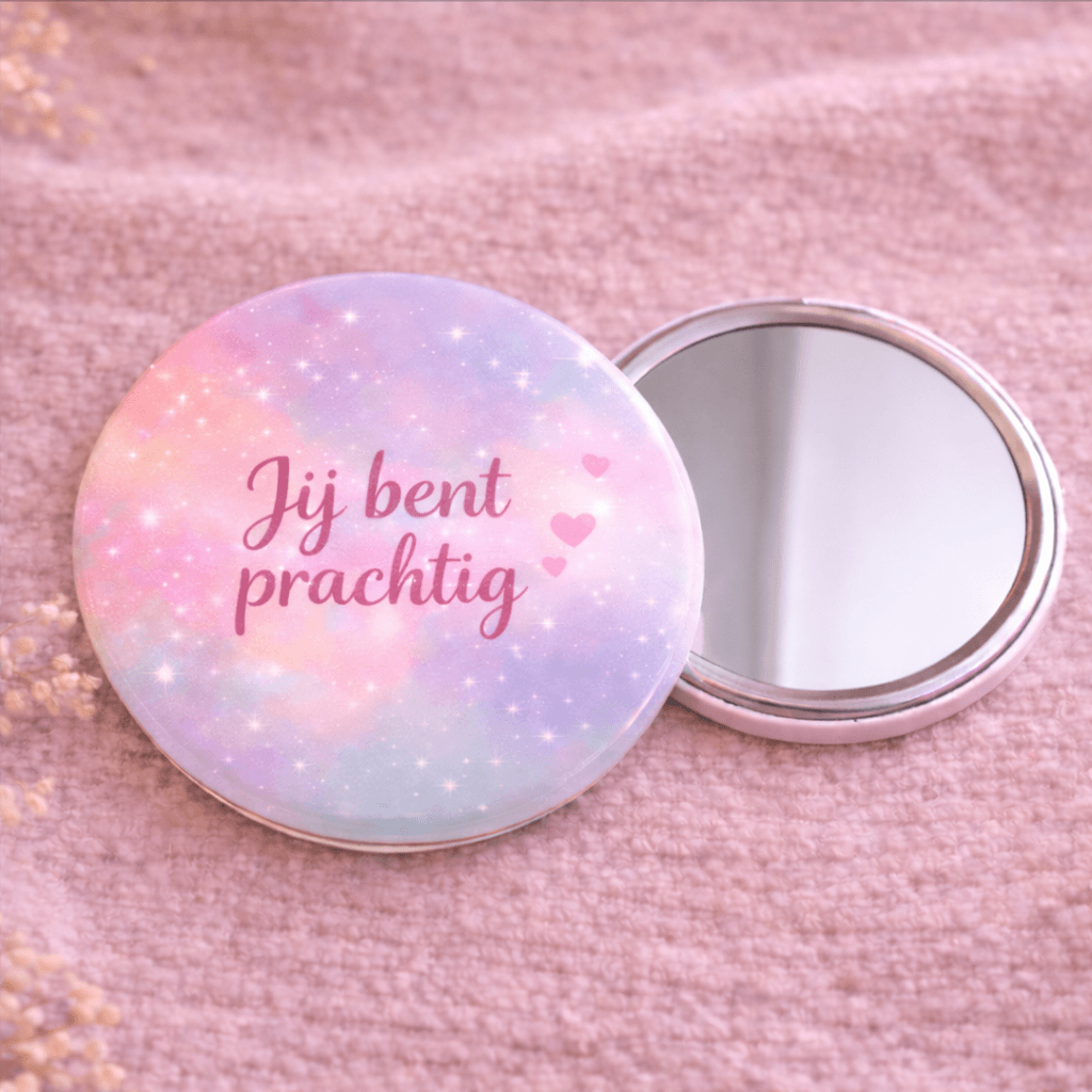 Spiegel met tekst - jij bent prachtig met pastel design en liefdevolle boodschap voor dagelijks gebruik.