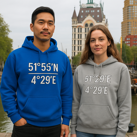 ROTTERDAM COORDINATES HOODIE – STIJLVOL & BETEKENISVOL 📍 51°55'N – 4°29'E