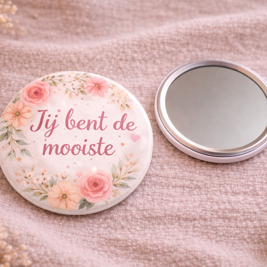Jij Bent De Mooiste Spiegel 58mm – Bloemen Design – Compact Zakspiegeltje – Lief Cadeau