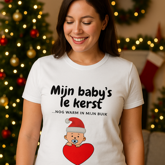 Kerst t-shirt mijn baby's 1e kerst - warm in mijn buik - jongen