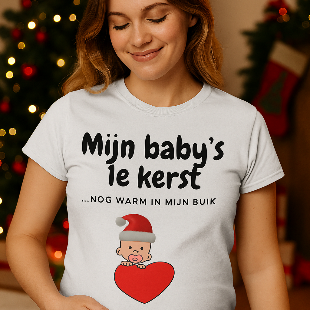 Kerst t-shirt mijn baby's 1e kerst - warm in mijn buik - meisje