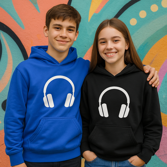 Kinder Hoodie – Witte Headphone Design (3-13 jaar) 🎧