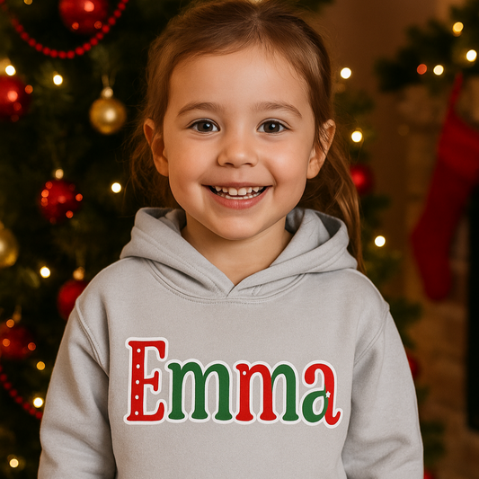 🎄✨ Unieke Kinder Hoodie met Eigen Naam in Kerstletters ✨🎄