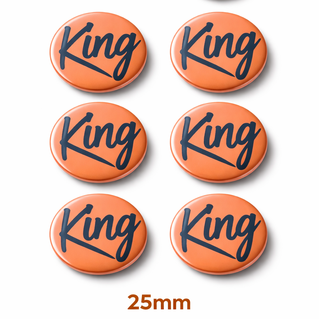 King Buttons – Set van 6 – 25 mm – Oranje Koningsdag Buttons – Festival Accessoire