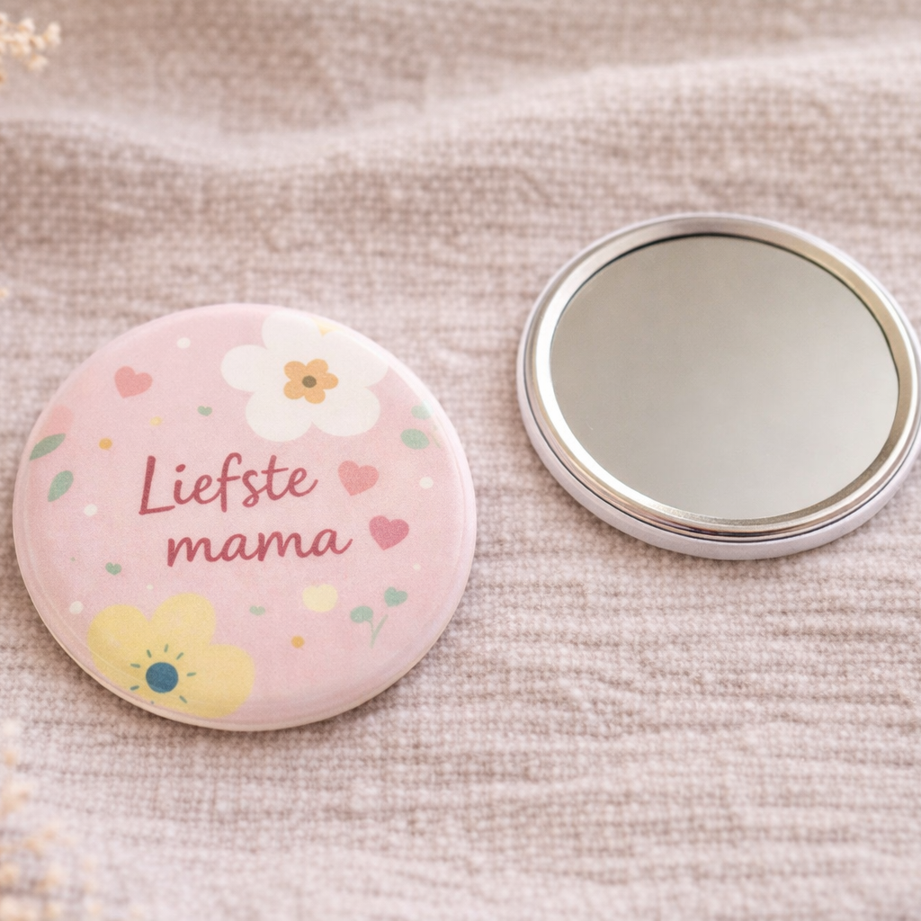 Liefste Mama Spiegel 58mm – Bloemen Design – Compact Zakspiegeltje – Cadeau voor Moeder