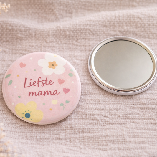 Liefste Mama Spiegel 58mm – Bloemen Design – Compact Zakspiegeltje – Cadeau voor Moeder