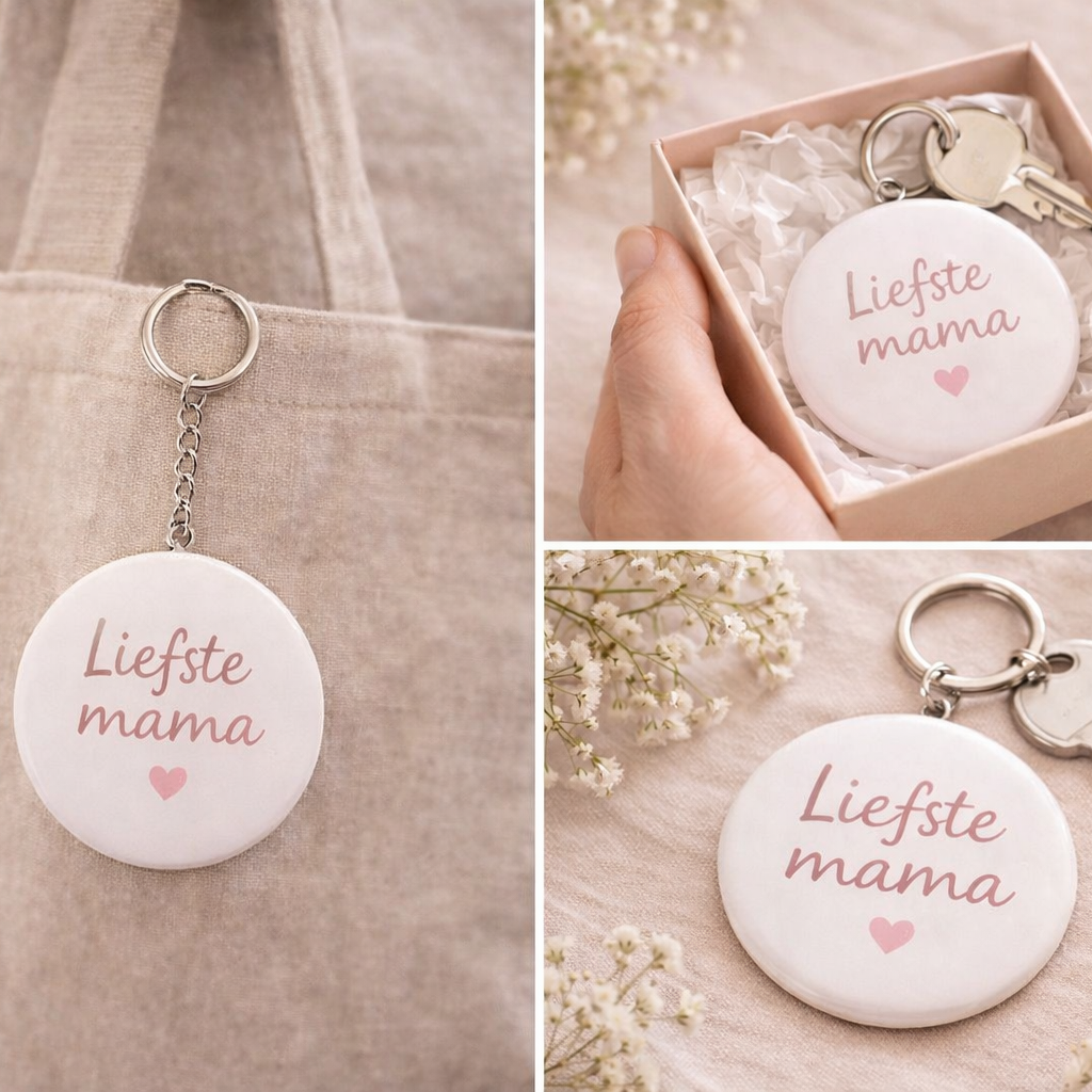 Liefste Mama Sleutelhanger – Minimalistisch Roze Design – Lief Cadeau voor Moeder - 58mm