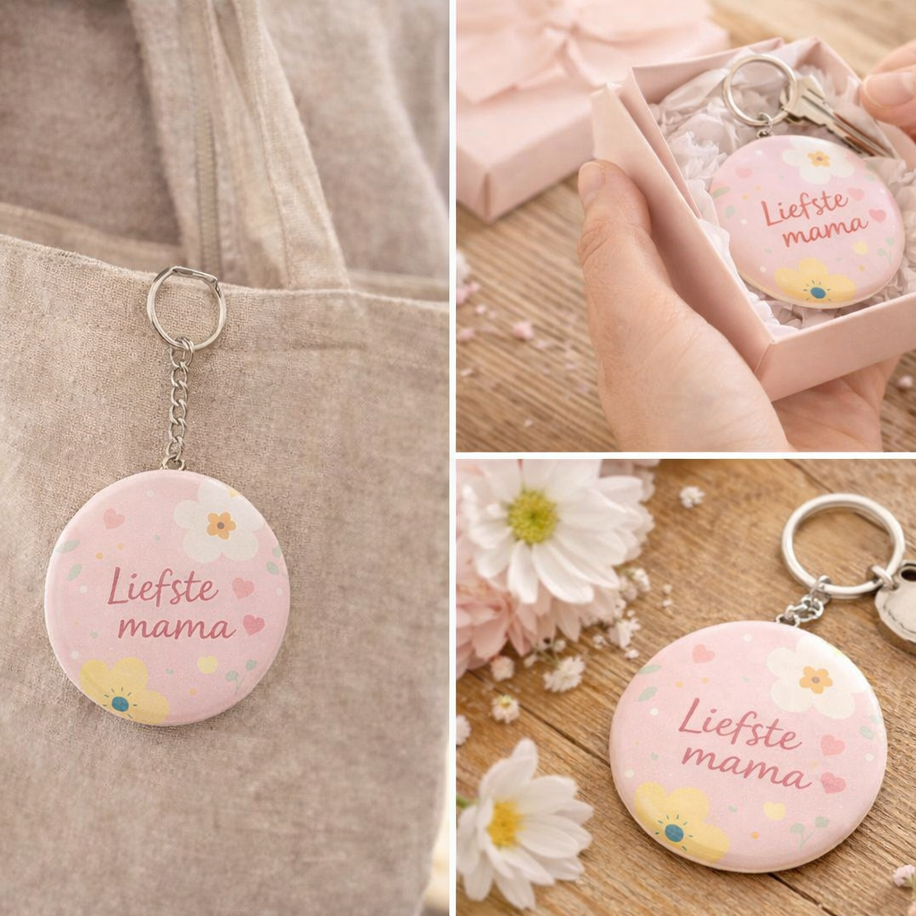 Liefste Mama Sleutelhanger – Cadeau voor Moeder – Bloemen Design – Persoonlijk & Lief - 58mm