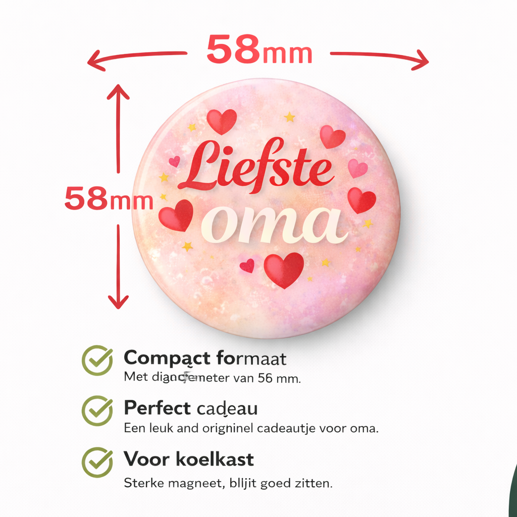 Koelkastmagneet Liefste Oma – 58 mm – Cadeau voor oma – Lief cadeau grootmoeder – Magneet met tekst