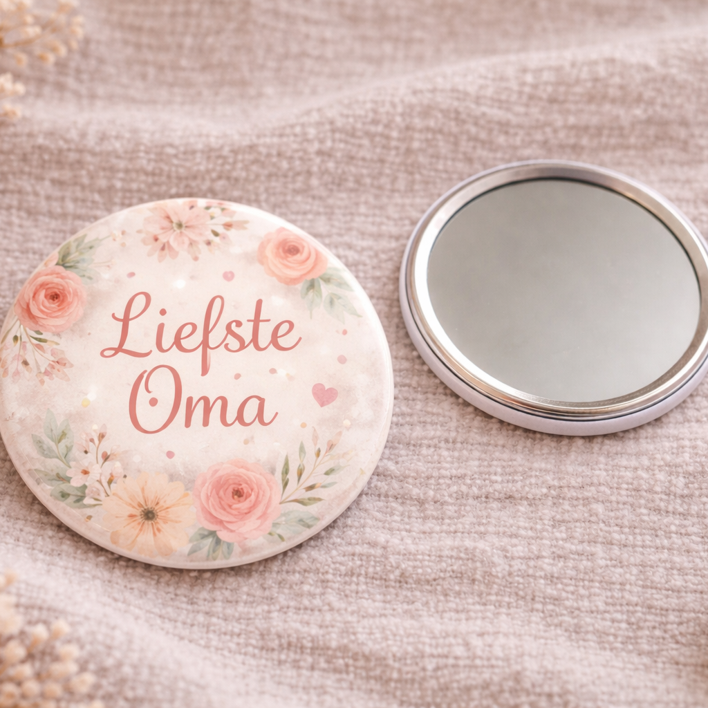 Liefste Oma Spiegel 58mm – Bloemen Design – Compact Zakspiegeltje – Cadeau voor Oma