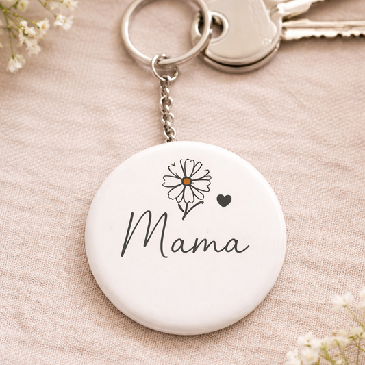 Mama Sleutelhanger – Minimalistisch Design met Bloem – Stijlvol Cadeau voor Moeder - 58mm