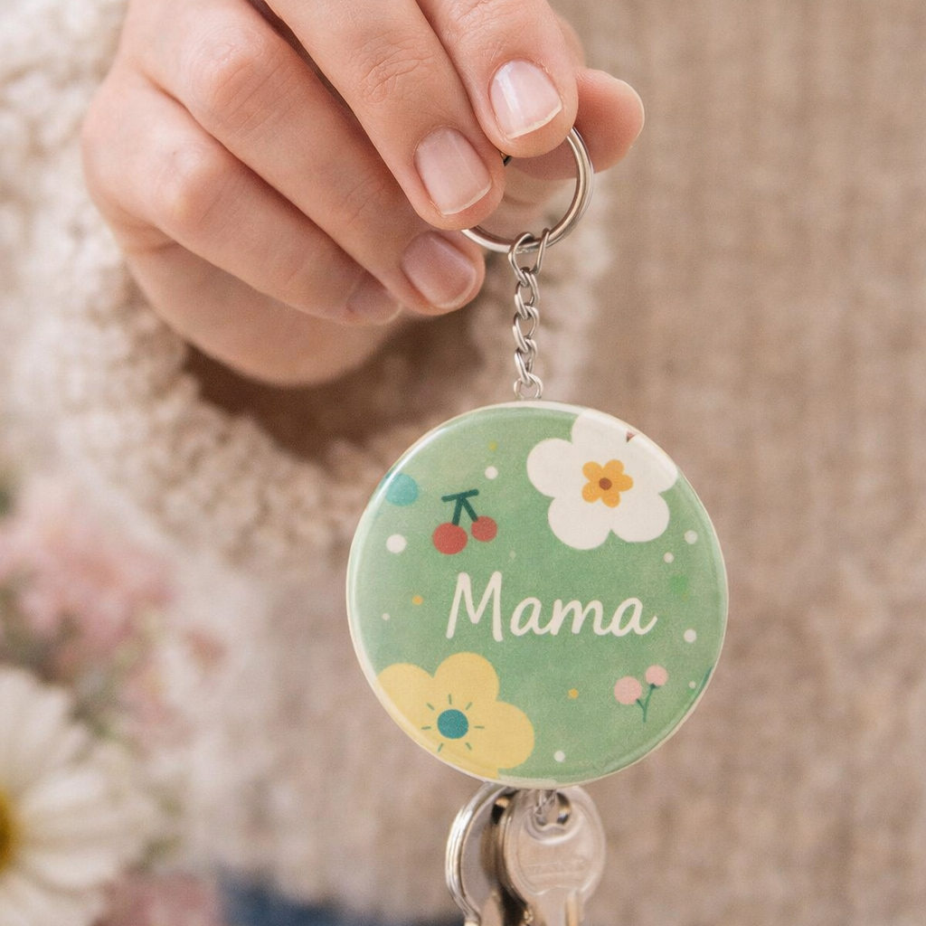 Mama Sleutelhanger – Groen Bloemen Design – Lief Cadeau voor Moeder - 58mm