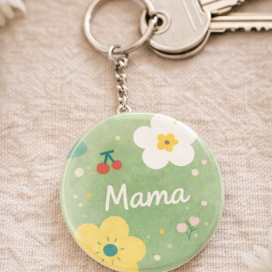 Mama Sleutelhanger – Groen Bloemen Design – Lief Cadeau voor Moeder - 58mm