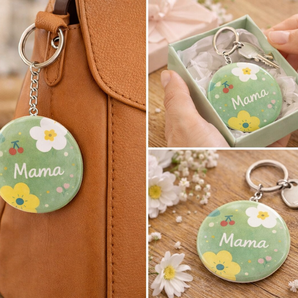 Mama Sleutelhanger – Groen Bloemen Design – Lief Cadeau voor Moeder - 58mm