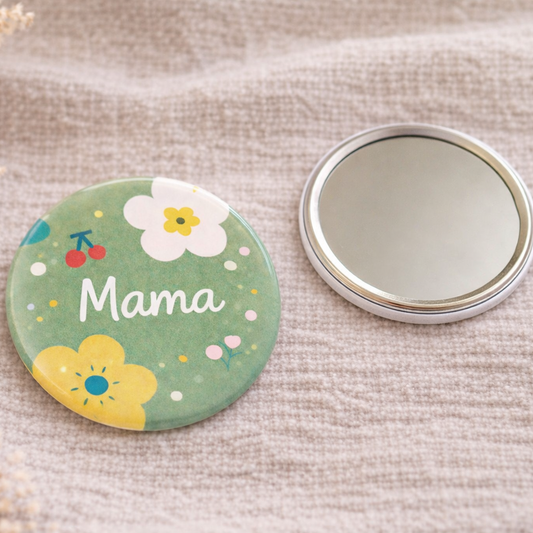 Mama Spiegel 58mm – Bloemen Design Groen – Compact Zakspiegeltje – Cadeau voor Moeder