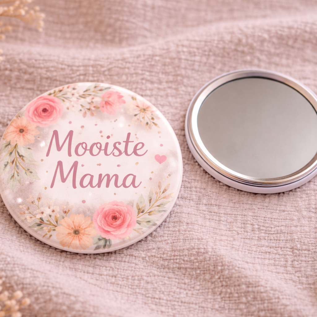 Mooiste Mama Spiegel 58mm – Bloemen Design – Compact Zakspiegeltje – Cadeau voor Moeder