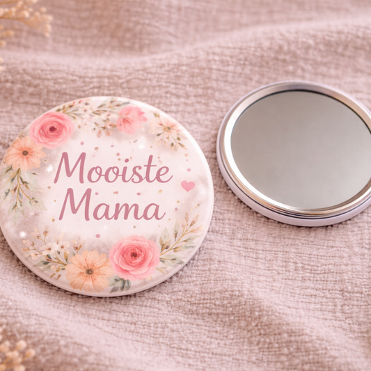 Mooiste Mama Spiegel 58mm – Bloemen Design – Compact Zakspiegeltje – Cadeau voor Moeder