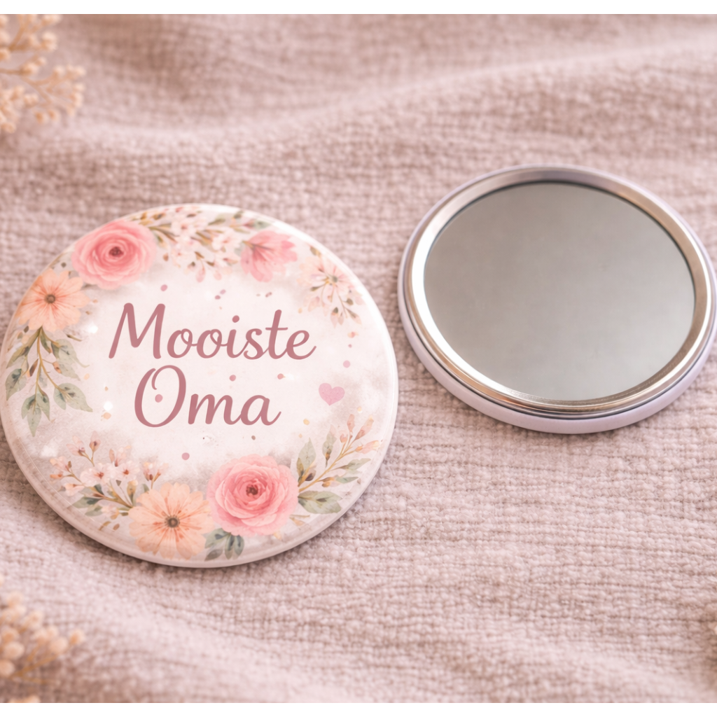 Mooiste Oma Spiegel 58mm – Bloemen Design – Compact Zakspiegeltje – Cadeau voor Oma