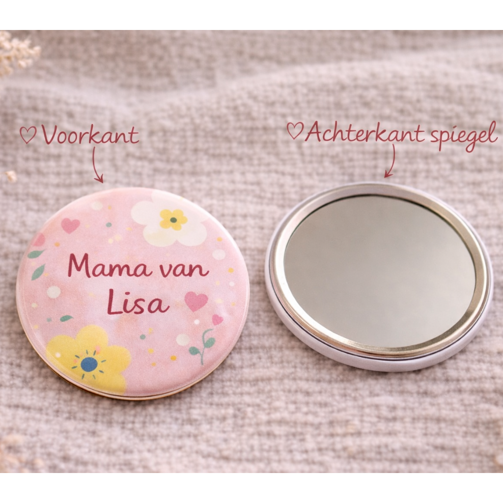 Gepersonaliseerde Mama Spiegel 58mm – Naam naar keuze – Compact Zakspiegeltje – Cadeau voor Moeder