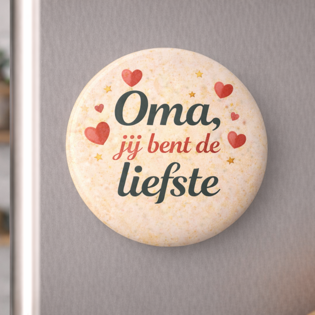 Koelkastmagneet Oma Jij Bent De Liefste – 58 mm – Cadeau voor oma – Lief cadeau grootmoeder – Magneet met tekst